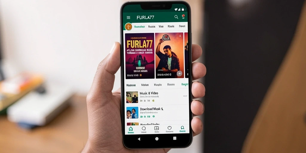 Tampilan antarmuka utama aplikasi FURLA77 untuk Download Musik.