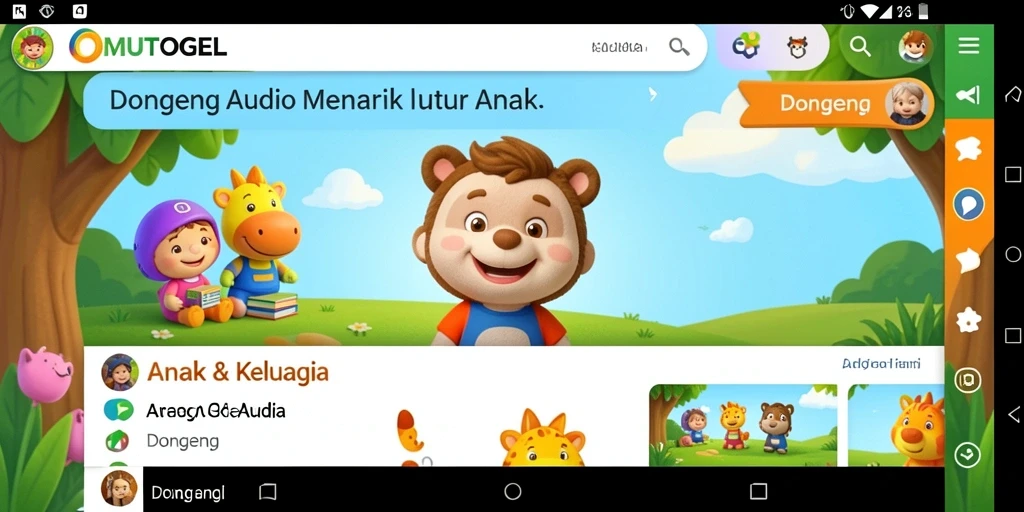 Tampilan antarmuka <strong>OMUTOGEL</strong> yang ramah anak dengan berbagai pilihan cerita.