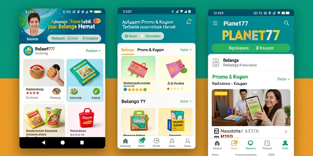 Antarmuka aplikasi PLANET77 yang menampilkan promo & kupon menarik.