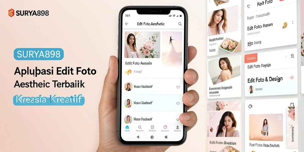 Antarmuka aplikasi SURYA898 untuk editing foto aesthetic yang intuitif dan menarik.