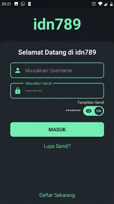 Tampilan halaman login idn789